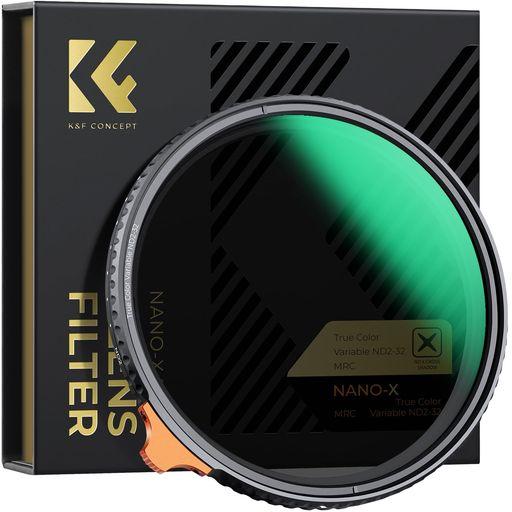 K&F CONCEPT 82MM 可変NDフィルター ND2-ND32 TRUE COLOR 黄色被り解消可能 両面28層コーティング 光学ガラス 撥水撥油キズ防止 フィルターケース付き (NANO-Xシリーズ)