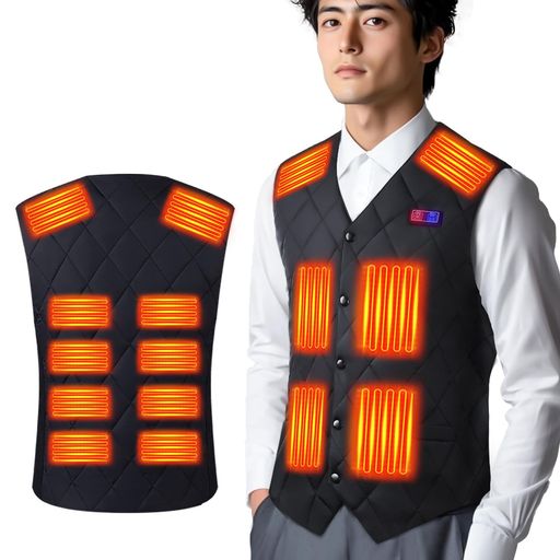 [CZLYXO] 電熱ベスト 加熱ベスト 16箇所発熱 ヒーター 日本製繊維ヒーター USB給電 ヒートジャケット 前後独立スイッチ メンズ レディース 加熱服 3段階温度調整 男女兼用 (JP, アルファベット…