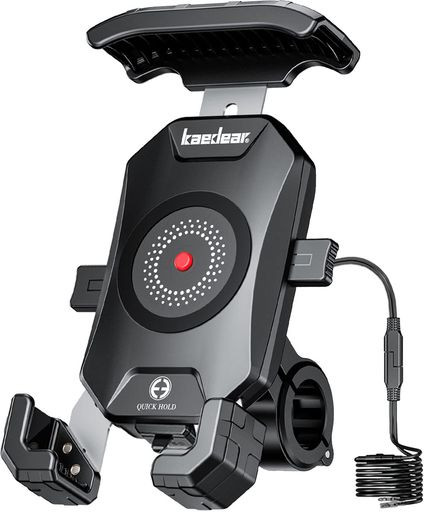 KAEDEAR(カエディア) バイク スマホホルダー 充電 QI ワイヤレス充電 USB電源 バイク用スマホホルダー 携帯ホルダー 振動吸収 マウント 対応 防水 クイックホールドビートル QI&USB KDR-M14A (ブラ…