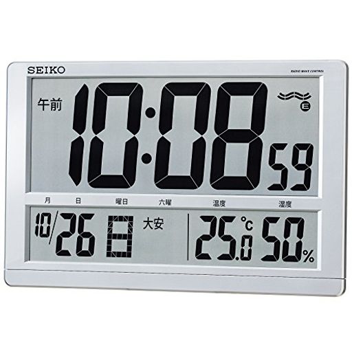 セイコークロック(SEIKO CLOCK) セイコー クロック 掛け時計 置き時計 兼用 電波 デジタル カレンダー 六曜 温度 湿度 表示 大型 銀色 メタリック SQ433S SEIKO