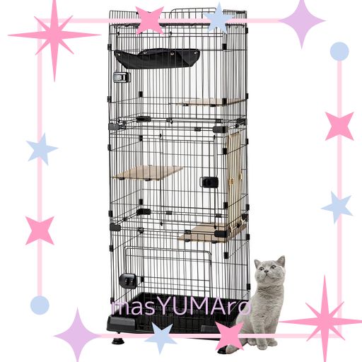 アイリスオーヤマ 猫 ケージ キャスター付 つめとぎシート付 簡単組み立て ブラック 猫用・多頭飼い 高さ169×幅69×奥行54.5CM ？RFC-704