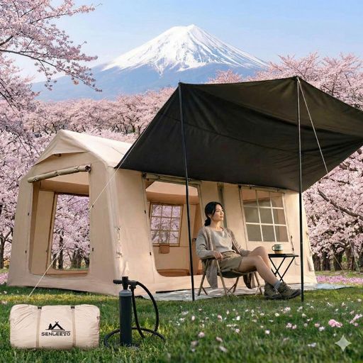 SENLEETO エアーテント 大型 10〜12人用。10×13フィート、インフレータブルホットタイプ。ストーブジャック付き、キャノピー付きブローアップ式。簡単設営で4シーズン対応、グランピング…