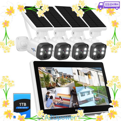 Hiseeu 防犯 カメラ 電池 式 ソーラー一体型・400万画素・電源不要