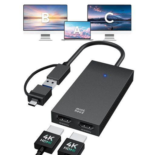 MINTHOUZ USB C デュアル HDMI アダプター HDMI 分配器 USB 変換アダプタ DISPLAYLINK デュアルディスプレイ 3画面 4K@60HZ スプリッター DELL HP SURFACE LENOVO用