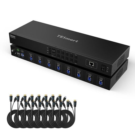 TESMART USB3.0 HDMI KVMスイッチ 8入力1出力 4K@60HZ KVM切替器 8ポート パソコン8台モニター1台切り替え EDIDエミュレーター ホットキー切替 RS232、LANポート 自動スキャン、自動検出機能