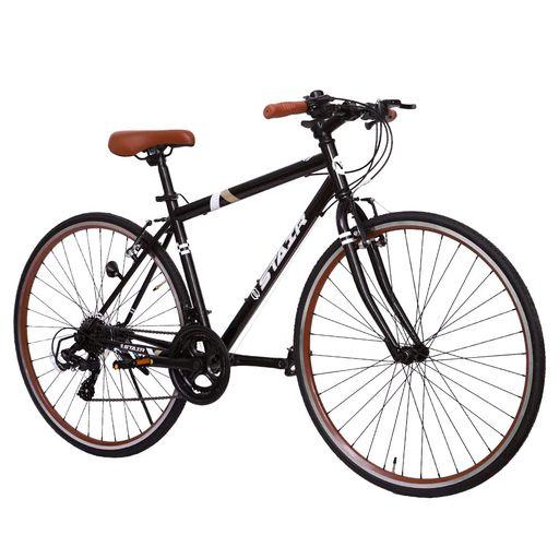 クロスバイク 自転車 700X25C シマノ製14段変速 超軽量高炭素鋼フレーム カラーリム 初心者 フラットハンドル 前後Vブレーキ 通勤 通学 ワイヤ錠・ライトのプレゼント付き(ブラック)