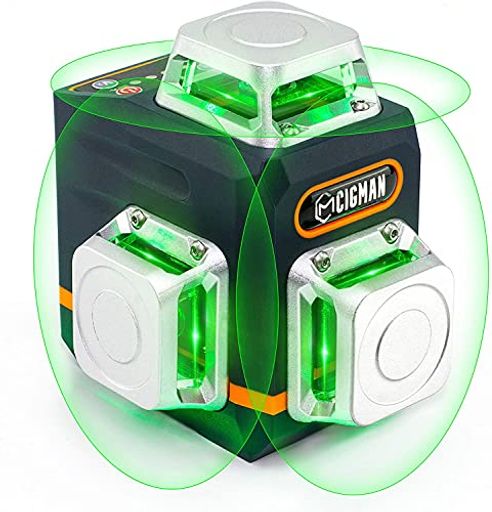 CIGMAN レーザー墨出し器 3X360°グリーンレーザー 水準器ツール 30メートル作業範囲 磁気回転スタンド リモートコントロール TYPE-C充電ケーブル付き(CM701)