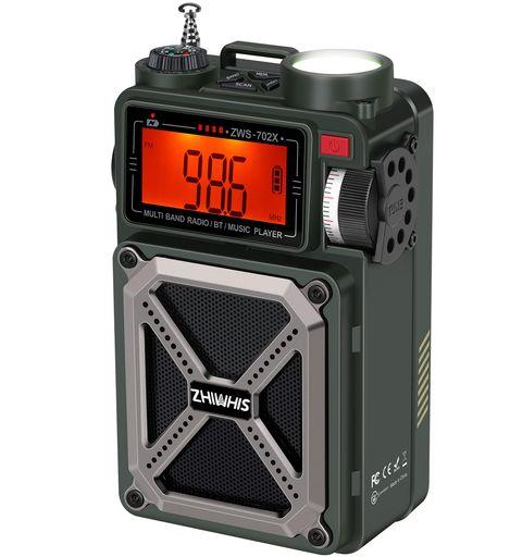 ZHIWHIS BLUETOOTHスピーカー 防災ラジオ FM/AM/短波/ワイドFM対応 懐中電灯 ソーラー/手回し/USB-C充電 SOSアラート/MICROSDカード対応/USBドライブ再生/4000MAH/技適取得済 アウトドア BCLラジオ