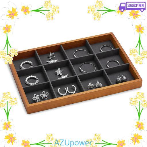 WOODTENアクセサリートレイ木製アクセサリー収納トレー12区画ジュエリー収納トレイイヤリング、指輪、ブローチ、カフスボタンを引き出しに収納するのに最適です(グレー)P05002