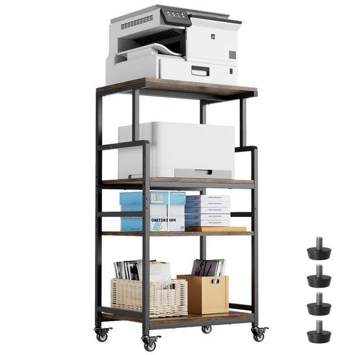 AQUZEE プリンター台 キャスター付き[70L*50W*125H CM] 、大型に2階と3階高さ3段階調節サイドワゴン キャスター付き、 幅70 プリンター置き、最大耐荷重50KG サイドキャビネット、パソコンラック