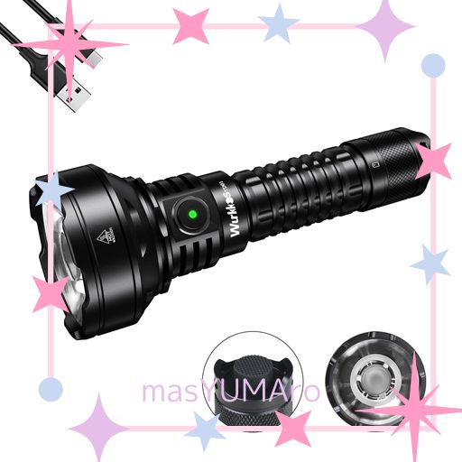 WURKKOS TD01C懐中電灯 LED 強力 1039M超強遠射 戦術懐中電灯 2000ルーメン超高輝度 IPX8防水 USB-C充電式 5つモード 護身用 登山 防災 ハイキング-黒