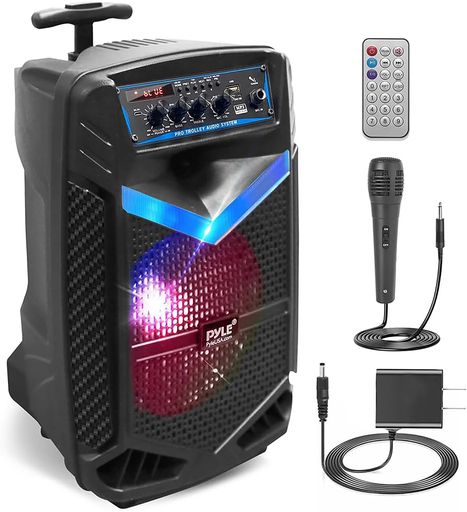 PYLE BLUETOOTH スピーカー 大音量 ポータブル PAスピーカー 400W 8インチ サブウーファー マイク入力 AUX USB SD FM 充電式 キャリー付 カラオケ 屋外 イベント用 6ヶ月保証 PPHP842B