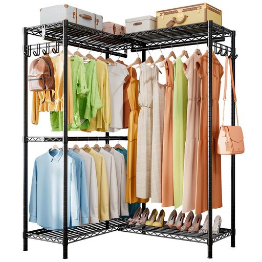 HUANIUN ハンガーラック 頑丈 服 収納 ワードローブ 衣類 大容量 ハンガーシェルフ 棚付き 洋服掛け スチールラック 幅145 奥40 高さ193CM 公式通販