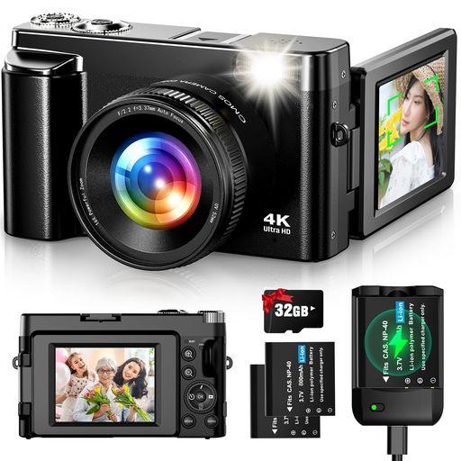 OIADEK デジタルカメラ 4K 4800万画素 デジカメ 32GBマイクロSDカード付き バッテリー充電器付き オートフォーカス機能 180度回転可能ディスプレイ 16倍ズーム 手振れ補正 ウェブカメラ 自撮り…