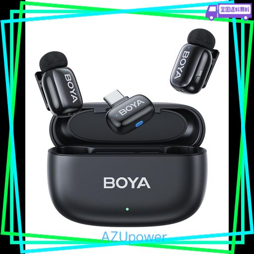 BOYA MINI ワイヤレスラベリアマイク ANDROID/IPHONE15 16/PC対応 USB-Cプラグ、ノイズキャンセリング、充電ケース付きで30時間バッテリー駆動、AI音声チェンジャー、ビデオ録画・ポッドキャスト…