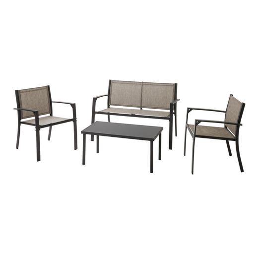 タカショー ガーデンファニチャーセット フレスコ テーブル&チェアー&ベンチ 4点セット ダークグレー 屋外 ベランダ シックな雰囲気 スチールガラス樹脂 MSF-40S