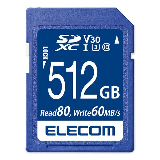 エレコム SDカード 512GB SDXC ビデオスピードクラス対応 UHS-I U3 80MB/S データ復旧サービス付 MF-FS512GU13V3R