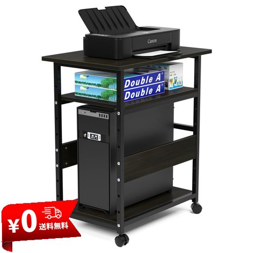 DEWEL 【キャスター付き・高さ調節可能】パソコンワゴン 3段 デスク下収納 幅60奥行40高さ70CM スリム ラック ワゴン 机下 サイドワゴン 移動式 オフィス 書棚 棚 収納家具 (HT167)