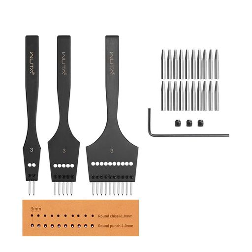 WUTA 丸目打ち 第3世代菱目打ち レザークラフト 工具 取り外し可能 パンチアクセサリ DIY用 革細工 セット(3MM 2+5+10)