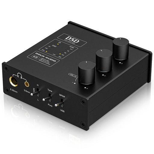 DOUK AUDIO K5 USB DAC ヘッドホンアンプ ESS9038Q2M搭載 光デジタル入出力対応 PCM384KHZ/DSD256 560MW ハイ/ローゲイン切替 トーンコントロール PUREモード アルミ筐体 デスクトップオーディオ