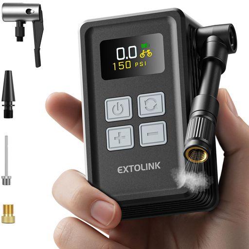 EXTOLINK 自転車 空気入れ 気圧表示 MAX 150PSI 超小型 電動 空気入れ 20秒で急速膨張 米式ロードバイク、マウンテンバイク、Eバイクに適しています 仏式英式バルブ対応