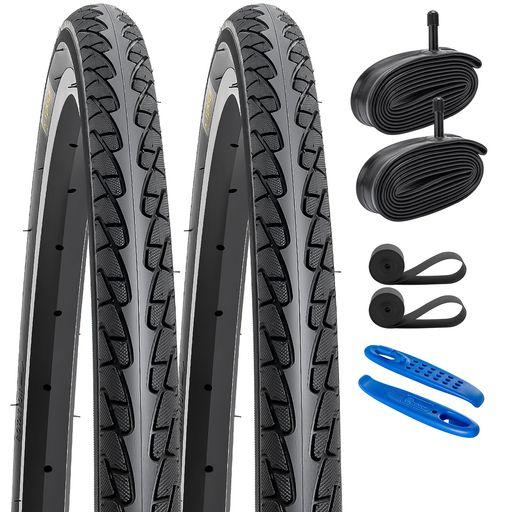 YUNSCM 2本セット,27 1 3/8 タイヤ,27X1 3/8 37-630 自転車タイヤ + 27X1 1/4-1 3/8 チューブ 肉厚 米式バルブ32MM +リムテープ + タイヤレバ,適用 27インチ 1 3/8 ロードバイク,Y-272