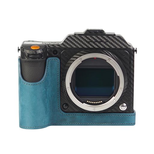 HASSELBLAD X2D 100C 専用 レトロな本革(牛革)手作りのハーフケース カメラ保護カバー コンパクト設計、三脚取り付け可能、キズ・摩耗防止 (CRAZY HORSE BLUE)