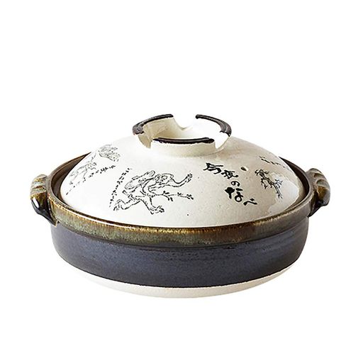 佐治陶器 萬古焼 土鍋 8号 鳥獣戯画 日本製 24-803 ホワイト 2400ML