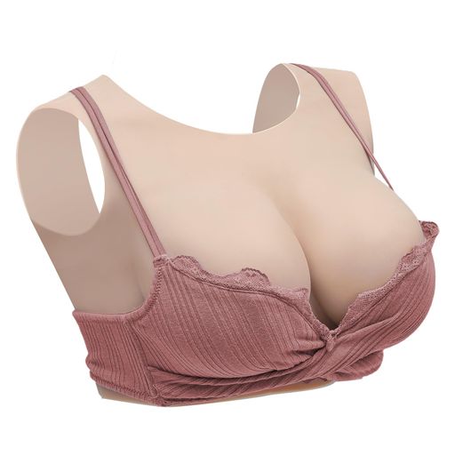 KUMIHO シリコンバスト ロアネック バックレス 丸い襟 軽量版 夏向き 人工乳房 コスプレ 女装 偽胸 偽乳 女装バスト 女性になる 仮装 変装 真綿充填 Dカップ 自然色