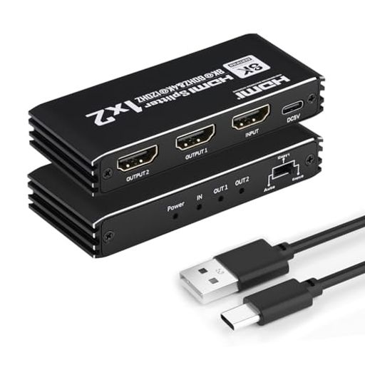 8K HDMI 分配器 1入力2出力 8K@60HZ HDMI 2.1 HDCP 2.3 EDID設定 48 GBPS DOLBY ATMOS 7.1CH HDTV/STB/DVD/PC/XBOX/ PS4/ FIRE TV STICK/APPLE