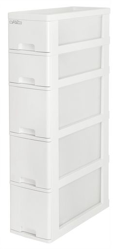 サンコープラスチック 隙間収納ボックス バンテスリム5段 幅18.2×奥45×高85.5CM ホワイト