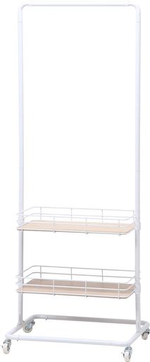 不二貿易 ハンガーラック 幅60CM 奥行45CM 高さ167CM ホワイト 棚付き キャスター付き ビクター 16699