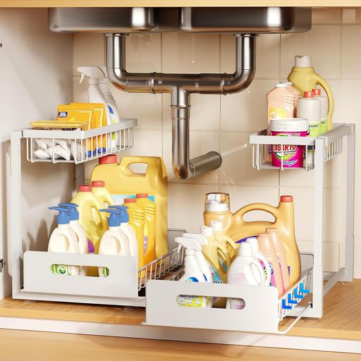 TATIU シンク下 収納 スライド式 2個セット シンク下収納ラック 2段 キッチン収納 引き出し 洗面台下 洗面所 調味料 収納 L字型 金属製 大容量 組立簡単 省スペース キッチン/バスルーム/ラ…