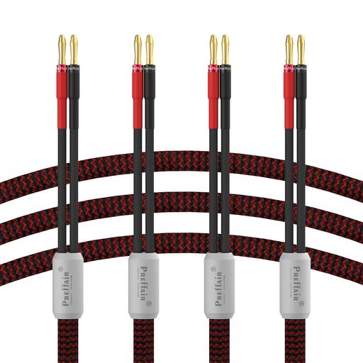 PREFFAIR 13 AWGハイファイスピーカ電線完成品、バナナプラグ端子付き、高抗EMI/RFI無酸素銅OFCスピーカーケーブル バナナプラグ、耐干渉性磁気リング付き (3M)