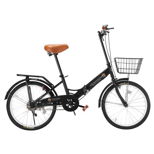 J-TANXJ 自転車 折りたたみ自転車 20インチ 軽量 小径車 防滑タイヤ 高炭素鋼フレーム カゴ・ワイヤー錠・ライト付き 前後泥除け装備 通勤 通学 街乗り (ブラック.2)