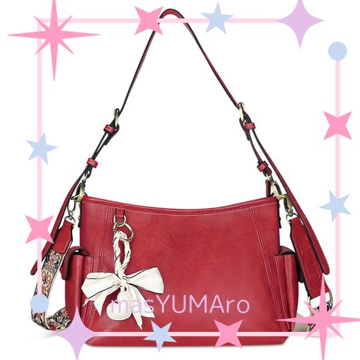 K I T A T U ショルダーバッグ レディース トートバッグ 斜め掛けバッグ ハンドバッグ 肩掛け カバン 斜めがけ 2WAY おしゃれ 大容量2 柔らかい シンプル カジュアル 手持ち 人気 通勤 (レッド, M)