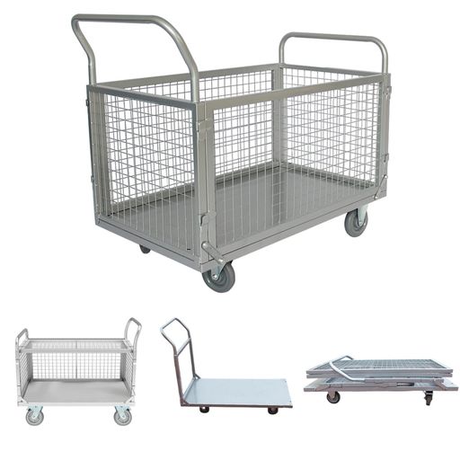 JIZA カゴ台車 運搬車 手押し台車 ブレーキ付き 3つスタイル メッシュかご付き 静音 耐荷重300KG 倉庫 工場 店舗 会社 ゴミ出し 100X60X95CM