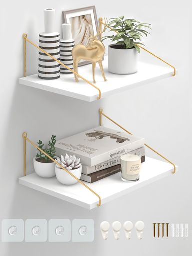 ウォールシェルフ 壁を傷つけない 賃貸OK 壁棚 壁掛け棚 壁掛けラック 壁ラック棚 ウォールラック 壁面収納 2個セット 天然木製 寝室 取り付け簡単 穴を開けない (ホワイト 奥行き30CM)