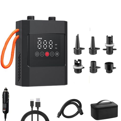 HUAJUN サップ 電動ポンプ SUP 空気入れ 電動 20PSI 空気入れ 空気抜き 6つのノズル付き ポータブルポンプ 12V DC&TYPE-C対応 パドルボード カヤック インフレータブル サップボード エアベッド エ…