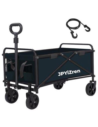 JPYIZREN キャリーワゴン 折りたたみ式キャリーカート アウトドアキャンプカート ワイドタイヤ搭載 大容量120L 耐荷重100KG 自立式収納 BBQ 釣り キャンプ 運動会用などに最適 (ブルー)