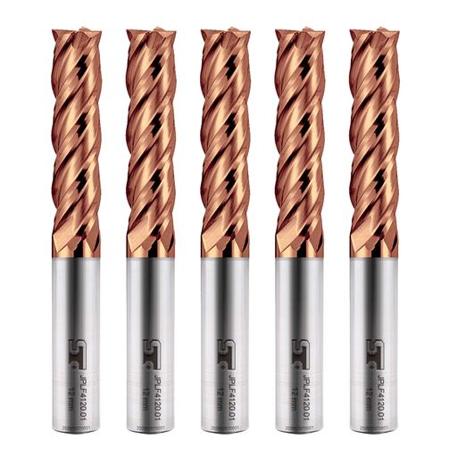 スピードタイガー JPLF 4枚刃 エンドミル 刃径12MM タングステン鋼 超硬 スクエア TISINコート カッター 5個入り セット