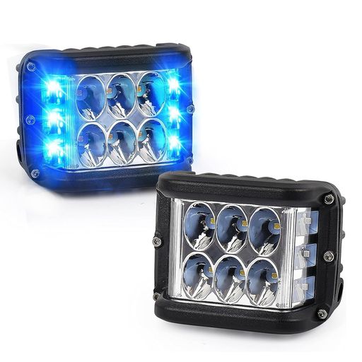 MOVOTOR LED ワークライト 12V LEDライト 作業灯 180度照射 ストロボ機能付き 青サイドライト 広角 点滅青 緊急状態 対応 12V-24V用 30W 防水 2個セット