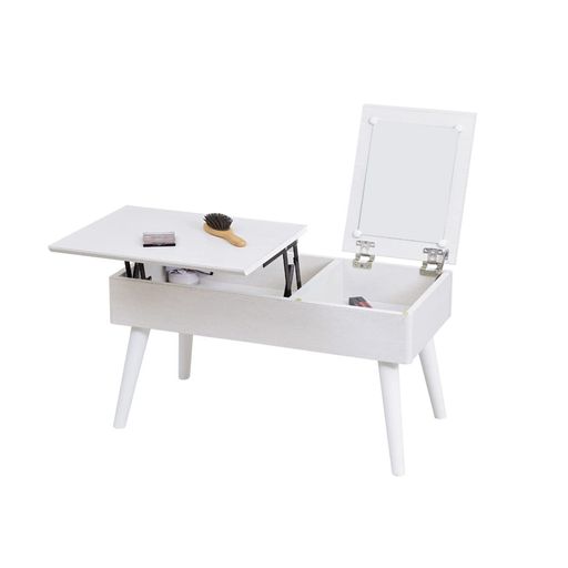 JKプラン テーブル ドレッサー リフティング 昇降式テーブル 幅80 白 ドレッサー 収納 組み立て簡単 センターテーブル ロータイプ リフトアップテーブル CAMBIO FDR-0007-WH