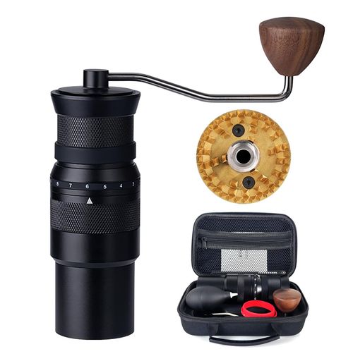 ONE BEAN 手挽きコーヒーミル フラットカッター式 手動式 ステンレス臼 全金属 外部粗さ調整機能 清掃しやすい 携帯便利のバッグ付き 省力均一 COFFEE GRINDER (無限E-ブラック)