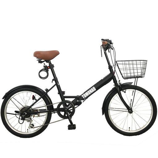 TOMONAU 折りたたみ自転車 折り畳み自転車 20インチ 6段変速 カゴ ワイヤー錠 ライト付き 通勤 通学 街乗 前後泥除け装備 ハンドルの高さ調節できる 小径車 ミニベロ (ブラック)