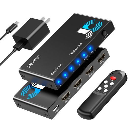 「8K安定版」JCHICI HDMI 切り替え器 3入力1出力 8K@60HZ/4K@120HZ/1080P@240HZ HDMI2.1切替器 セレクター リモコン付き HDCP 2.3/HDMI 2.1 HDR 3D対応 選べる自動・手動切替機能