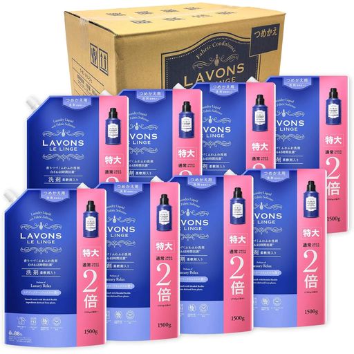 ラボン(LAVONS) 【ケース販売】 柔軟剤入り 洗濯洗剤 ラグジュアリーリラックス [アンバーウッディ] 詰め替え 特大 1500G×8個