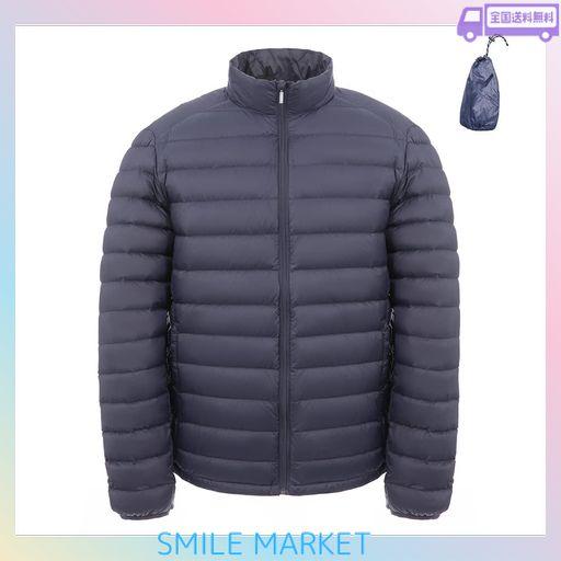 [NETEASE GENSEN] ジップ ダウンコート メンズ ショート丈 ダウンジャケット ウルトラライト 秋服 冬物 防風 (L, ネイビー)