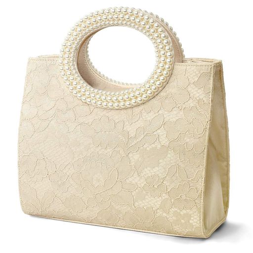 [プレックス] 2WAY パール ハンドル パーティーバッグ レディース レース デザイン 華やか 上品 アイボリー(レースタイプ)