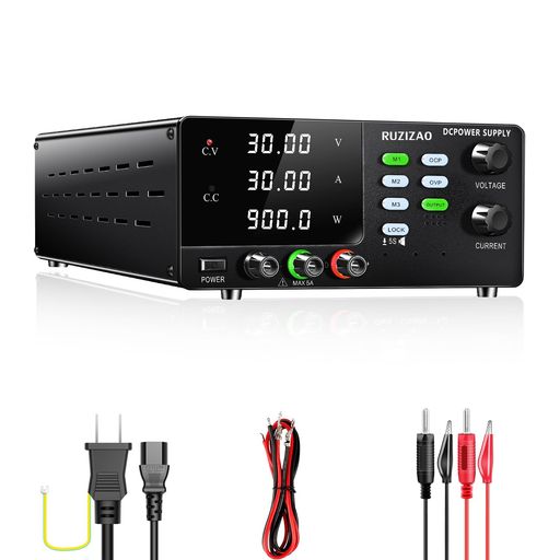 RUZIZAO 安定化電源 DC電源 0-30V 0-30A 900W 高出力 3記憶モード OCP/OVP保護機能 出力/ロックボタン エンコーダーノブ 可変直流安定化電源 4桁電圧電流電力表示 スイッチング式安定化電源